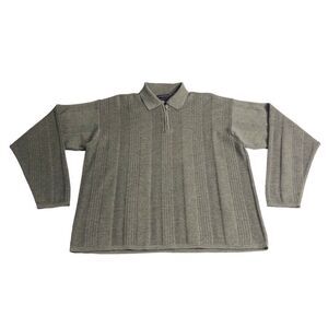 Cezani Sweater Mens Large Green Extra Fine Merino Wool 1/4 Zip Pullover Outdoor